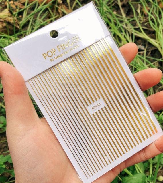 Stripe Line Nail Sticker Decal Thin Lining Line Art Self-Adhesive Peel Off Silver /Gold /White /Black Gold Stickers Accessories Strip Line Nail Decal Self-Adhesive 3D Wave Decal Decoration Metallic Curve Design Decoration for Women Girls