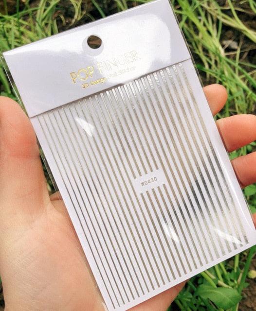 Stripe Line Nail Sticker Decal Thin Lining Line Art Self-Adhesive Peel Off Silver /Gold /White /Black Gold Stickers Accessories Strip Line Nail Decal Self-Adhesive 3D Wave Decal Decoration Metallic Curve Design Decoration for Women Girls