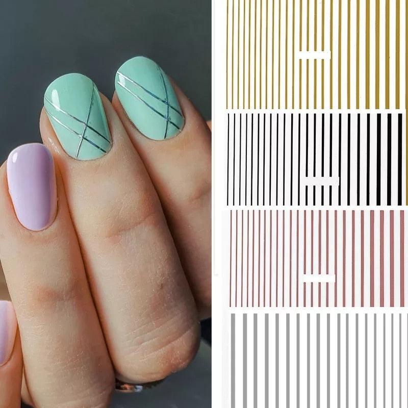 Stripe Line Nail Sticker Decal Thin Lining Line Art Self-Adhesive Peel Off Silver /Gold /White /Black Gold Stickers Accessories Strip Line Nail Decal Self-Adhesive 3D Wave Decal Decoration Metallic Curve Design Decoration for Women Girls