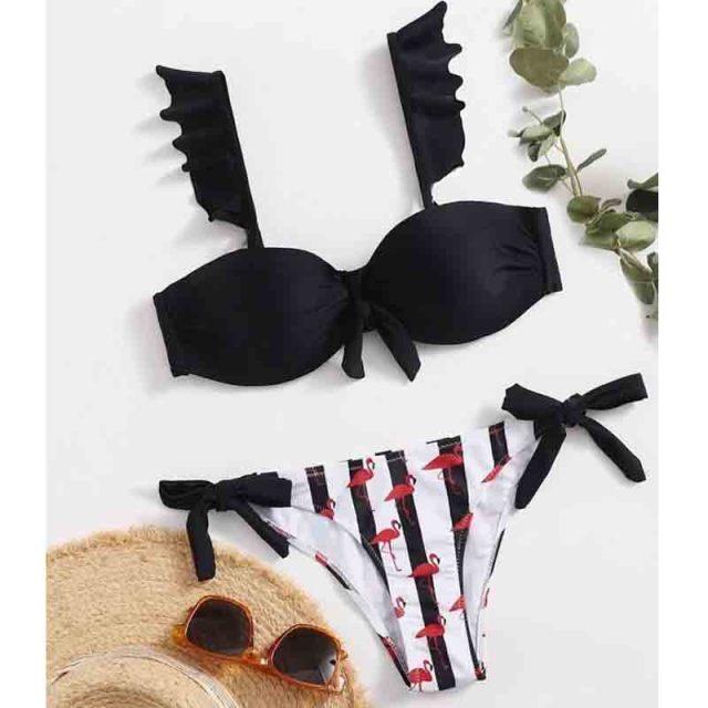 Striped Lace Ruffle Push Up Women Swimsuit Female Swimwear Bra Cup Bikini Set High Cut Bathing Suit Women Two Piece Swimsuits Push Up Bikini Sets Bathing Suits Ruffle Bikini Tops With Bottoms For Teen Girls