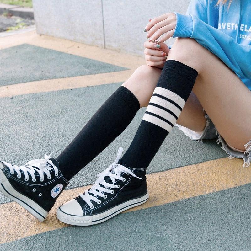 Striped Long Warm Thigh High Stockings Women's Casual Tube Thigh High Socks for School Over Knee High Socks for girls - ALLURELATION - 500, basketball socks, casual socks, cute socks, cycling socks, female socks, footbal socks, long warm socks, school socks, Socks, socks for girls, socks for women, thigh highy socks, tube high socks, warm socks, warm stockings - Stevvex.com