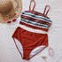 Striped Plus Size Women 2 Pieces Bikini Women's Plus Size Bathing Suits Two Piece High Cut Bikini Sets Waist Swimsuits Swimwear Large Size Swimsuit Off Shoulder High Waist Bathing Suit High Cut Swimwear