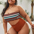 Striped Plus Size Women 2 Pieces Bikini Women's Plus Size Bathing Suits Two Piece High Cut Bikini Sets Waist Swimsuits Swimwear Large Size Swimsuit Off Shoulder High Waist Bathing Suit High Cut Swimwear