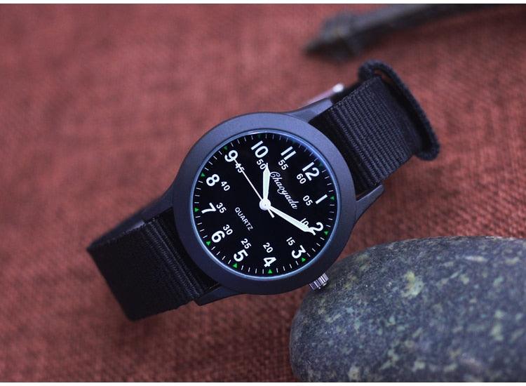 Students Learning Time Quartz Watches Girls Water Resistant Gifts Clock Kids Canvas Fashion Wristwatches Dark Watches For Men Waterproof  Field Outdoor Sport Mens Wristwatch With Nylon Band