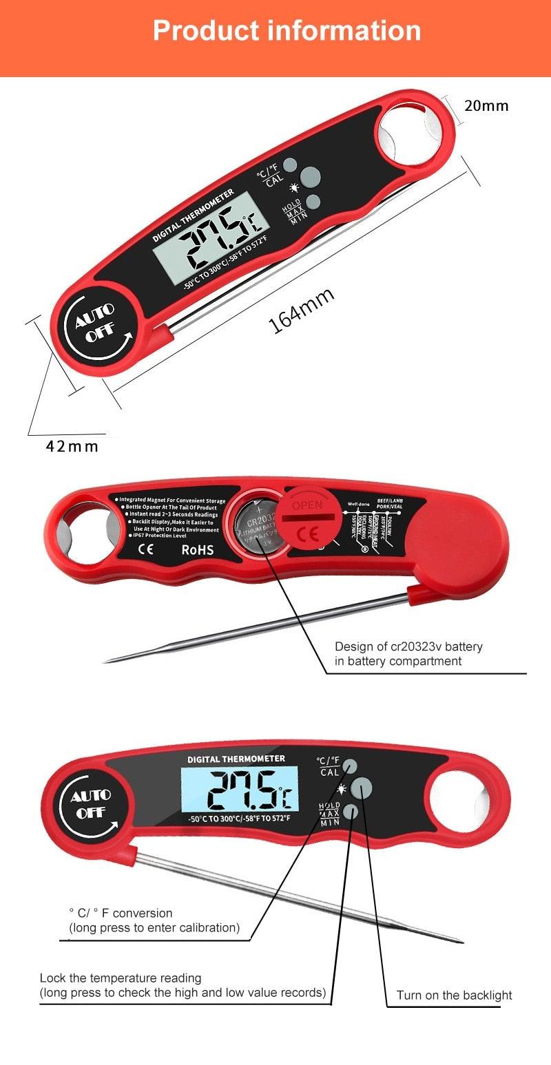 Stylish Instant Read Meat Thermometer Waterproof Ultra Fast Digital Food Water Milk Thermometer With Backlight & Calibration Digital Food Probe for Kitchen Outdoor Grilling And BBQ