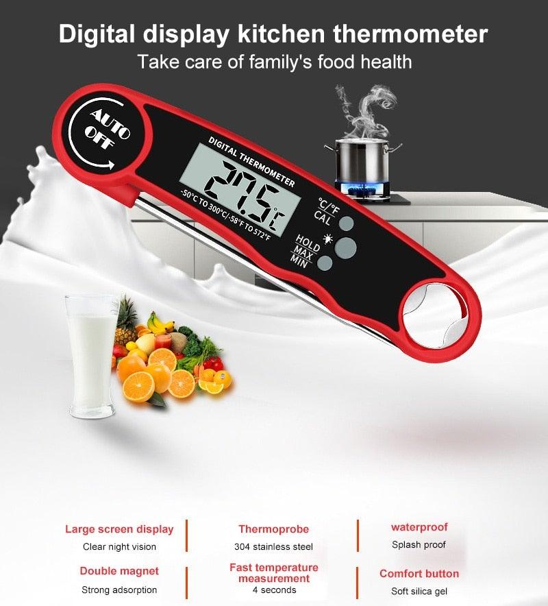 Stylish Instant Read Meat Thermometer Waterproof Ultra Fast Digital Food Water Milk Thermometer With Backlight & Calibration Digital Food Probe for Kitchen Outdoor Grilling And BBQ