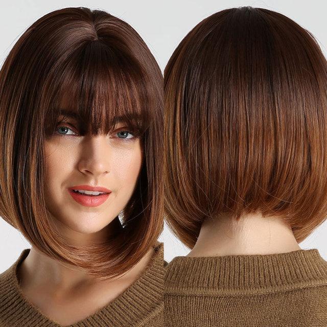 Stylish Light White Blonde Ombre Short Bob Wigs for Women Synthetic Straight Hair Wig Natural Cosplay Party Middle Part Wigs Wigs For Black Women Gifts for Bestfriends