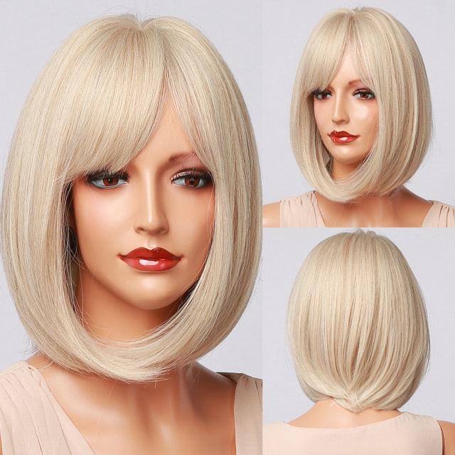 Stylish Light White Blonde Ombre Short Bob Wigs for Women Synthetic Straight Hair Wig Natural Cosplay Party Middle Part Wigs Wigs For Black Women Gifts for Bestfriends