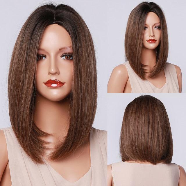 Stylish Light White Blonde Ombre Short Bob Wigs for Women Synthetic Straight Hair Wig Natural Cosplay Party Middle Part Wigs Wigs For Black Women Gifts for Bestfriends