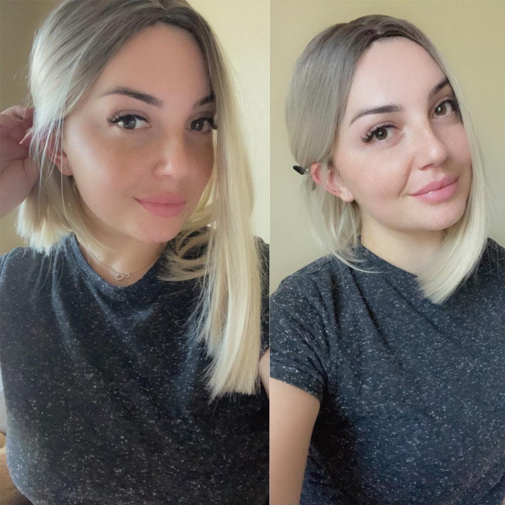 Stylish Light White Blonde Ombre Short Bob Wigs for Women Synthetic Straight Hair Wig Natural Cosplay Party Middle Part Wigs Wigs For Black Women Gifts for Bestfriends