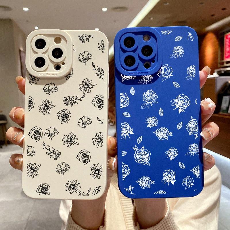 Stylish Soft Bumper Shockproof Anti-Slip Protector Fashion Case For iphone 13 Case Flower Phone Case For iphone 11 14 12 13 Pro Max Simple flower For iphone XS X XR 7 8 Plus SE 2020 Soft Cover