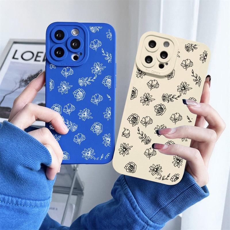 Stylish Soft Bumper Shockproof Anti-Slip Protector Fashion Case For iphone 13 Case Flower Phone Case For iphone 11 14 12 13 Pro Max Simple flower For iphone XS X XR 7 8 Plus SE 2020 Soft Cover