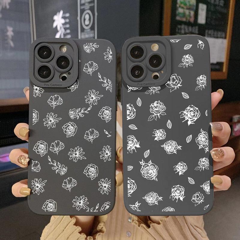 Stylish Soft Bumper Shockproof Anti-Slip Protector Fashion Case For iphone 13 Case Flower Phone Case For iphone 11 14 12 13 Pro Max Simple flower For iphone XS X XR 7 8 Plus SE 2020 Soft Cover