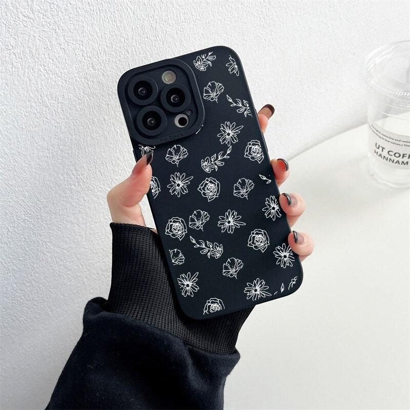 Stylish Soft Bumper Shockproof Anti-Slip Protector Fashion Case For iphone 13 Case Flower Phone Case For iphone 11 14 12 13 Pro Max Simple flower For iphone XS X XR 7 8 Plus SE 2020 Soft Cover