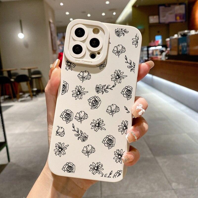 Stylish Soft Bumper Shockproof Anti-Slip Protector Fashion Case For iphone 13 Case Flower Phone Case For iphone 11 14 12 13 Pro Max Simple flower For iphone XS X XR 7 8 Plus SE 2020 Soft Cover