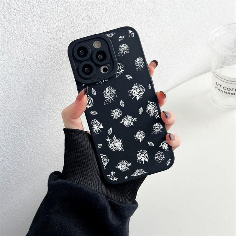 Stylish Soft Bumper Shockproof Anti-Slip Protector Fashion Case For iphone 13 Case Flower Phone Case For iphone 11 14 12 13 Pro Max Simple flower For iphone XS X XR 7 8 Plus SE 2020 Soft Cover