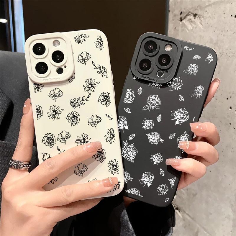 Stylish Soft Bumper Shockproof Anti-Slip Protector Fashion Case For iphone 13 Case Flower Phone Case For iphone 11 14 12 13 Pro Max Simple flower For iphone XS X XR 7 8 Plus SE 2020 Soft Cover