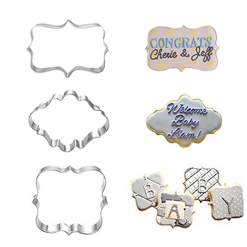 Sugar Biscuit Mold 3Pcs Plaque Cutter Cookies Frame Cake Oval Square Rectangle Fancy Stainless Cookie Mold Plaque Frame Cookie Cutter Set Square Frame Fancy Oval Rectangle And Photo Plaques Frame Fondant Cutters