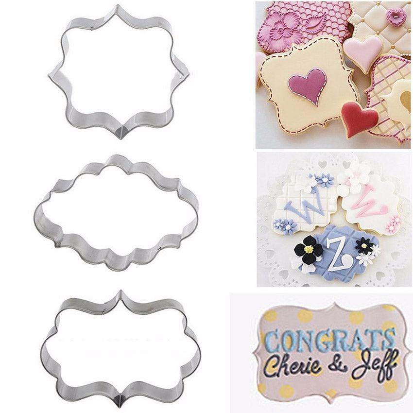 Sugar Biscuit Mold 3Pcs Plaque Cutter Cookies Frame Cake Oval Square Rectangle Fancy Stainless Cookie Mold Plaque Frame Cookie Cutter Set Square Frame Fancy Oval Rectangle And Photo Plaques Frame Fondant Cutters