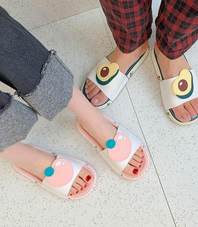 Summer Beach Slides Women Men Casual Slippers Fruits Thick Soled Sandals Girls Bathroom Shoes Girls Water Shoes Cute Lightweight Fruit Slippers Beach Pool Indoor Outdoor Flip Flops