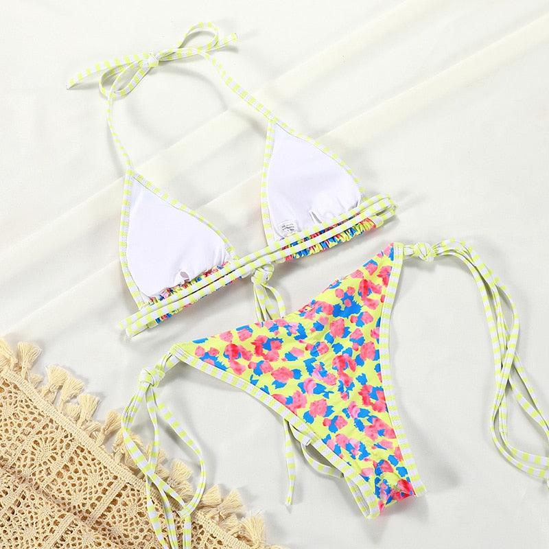 Summer Bikini Luxury Swimwear Women Folds Bikini Set Women's Bikini Set Two Piece Ribbed Front Back Self-tie Triangle Bikini Charming Bottom Bathing Suit Women Swimsuit Lace Up Bikinis For Beach