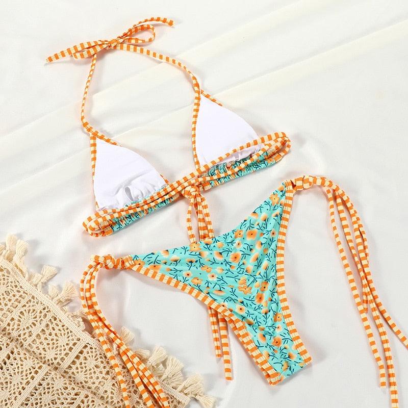 Summer Bikini Luxury Swimwear Women Folds Bikini Set Women's Bikini Set Two Piece Ribbed Front Back Self-tie Triangle Bikini Charming Bottom Bathing Suit Women Swimsuit Lace Up Bikinis For Beach