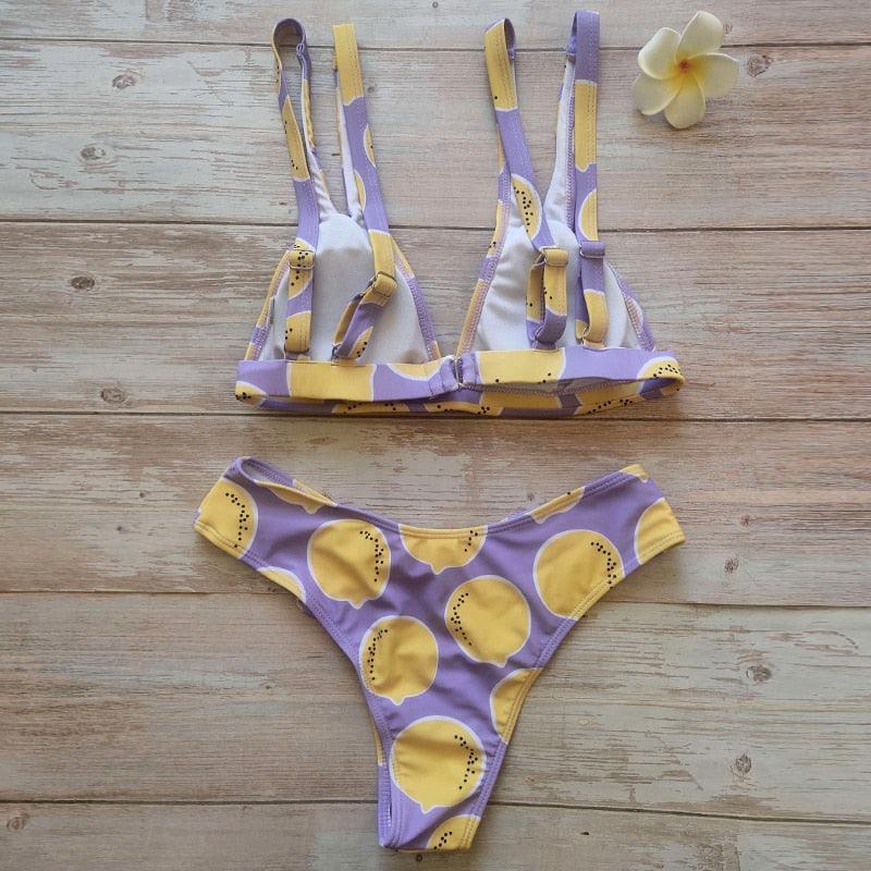 Summer Bikini Stylish Swimwear Women Halter Push Up Bikini Women's  Neck Triangle Bikini Set Leopard Print Two Piece Swimsuits Set Swimsuit Female Lemon Print Bandage Bathing Suit