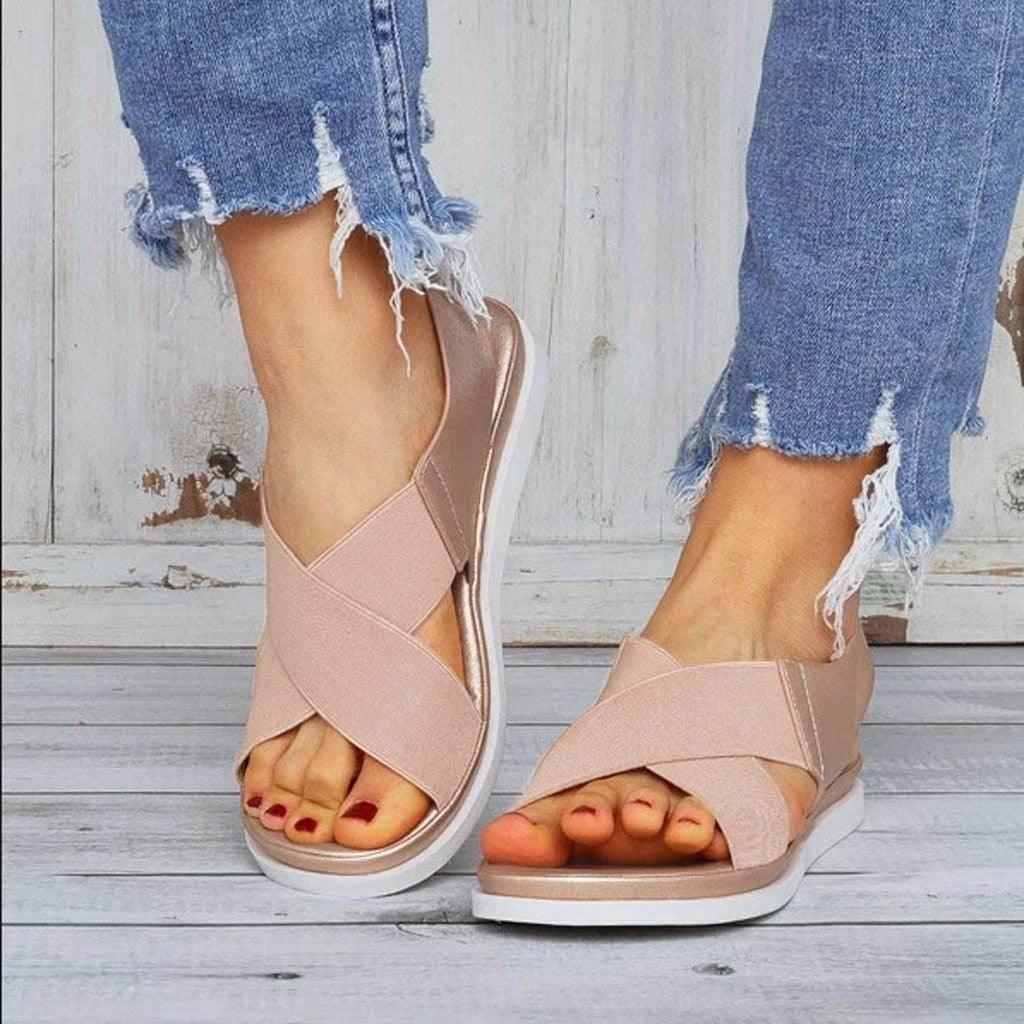 Summer Comfy Slip On Women Sandals Elastic Textile Sandals Casual Beach Shoes For Woman Classics Non-slip Lightweight Flat Sandals Fashion Sandals Ankle Strap Flat Sandals