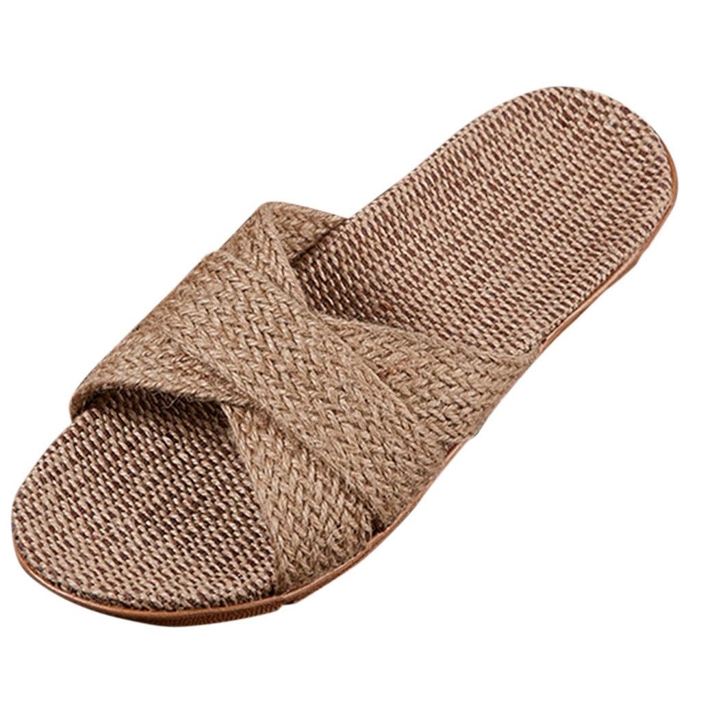 Summer Cross Strap Ladies Flip Flops Women's Summer Footwear Casual Linen Flat Beach Slippers Breathable Linen Men's Sandals Casual Flat Shoes Indoor Slides Unisex Home Slipper