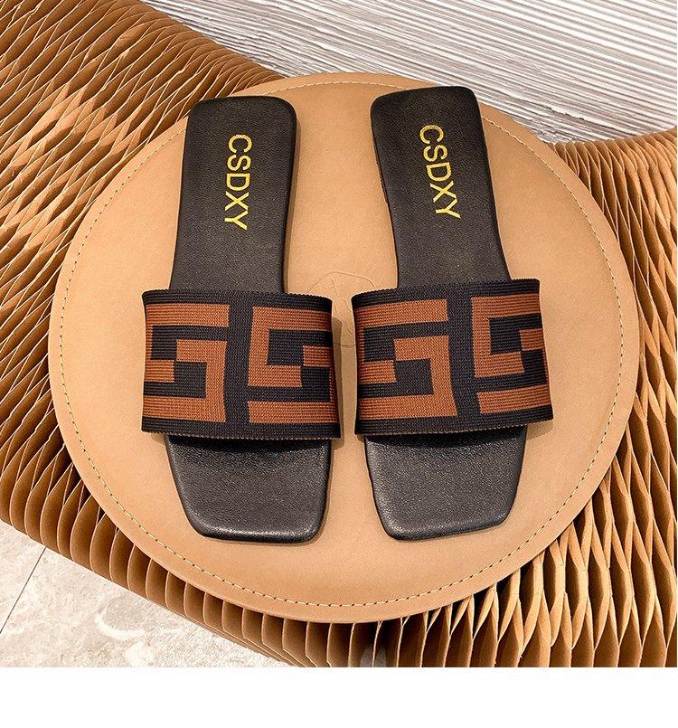 Summer Design Women Slippers Fashion Flat Heels Sildes Shoes Women's Flat Sandals Strap Slide Sandals Open Toe Comfortable Soft Luxury Slide Sandals Simple Cotton Fabric Straps Open Toe Flat Sandal For Womens