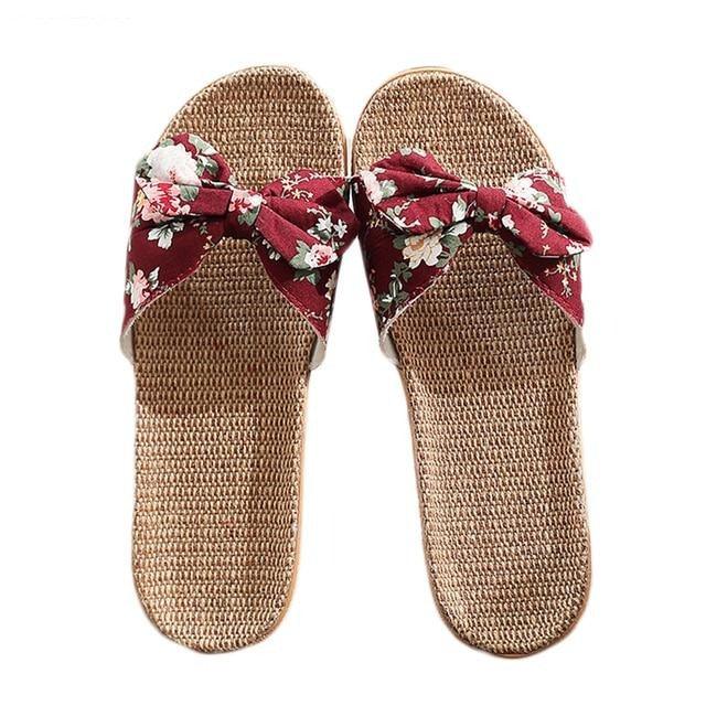 Summer Flax Home Slippers Women Slapping Beach Flip Flops Non-slip House Family Slippers Womens Indoor Home Slippers Non-Slip Casual Outdoor Lightweight Sandals