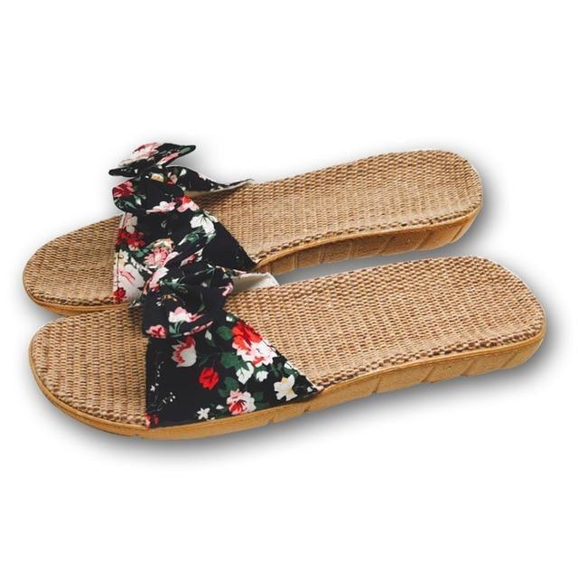 Summer Flax Home Slippers Women Slapping Beach Flip Flops Non-slip House Family Slippers Womens Indoor Home Slippers Non-Slip Casual Outdoor Lightweight Sandals