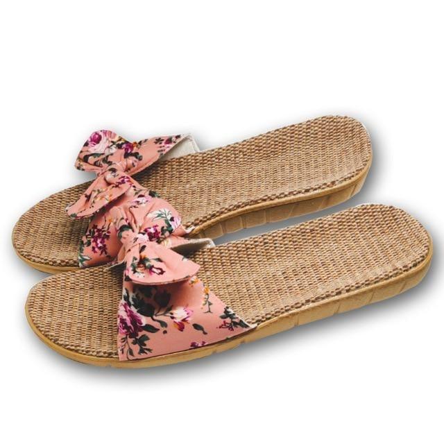 Summer Flax Home Slippers Women Slapping Beach Flip Flops Non-slip House Family Slippers Womens Indoor Home Slippers Non-Slip Casual Outdoor Lightweight Sandals