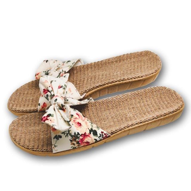 Summer Flax Home Slippers Women Slapping Beach Flip Flops Non-slip House Family Slippers Womens Indoor Home Slippers Non-Slip Casual Outdoor Lightweight Sandals