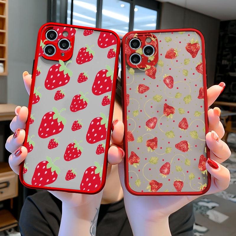 Summer Fruit Phone Case for iPhone 12 11 14 13 Pro Max X XR XS MAX 6s 7 8 Plus SE2 back Shell Strawberry Hard Shockproof Covers Pink Strawberry Cute Pattern Soft  Cute Camera Protector iPhone 11 Pro Max Case for Girls Women