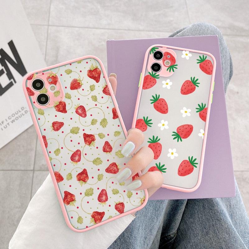 Summer Fruit Phone Case for iPhone 12 11 14 13 Pro Max X XR XS MAX 6s 7 8 Plus SE2 back Shell Strawberry Hard Shockproof Covers Pink Strawberry Cute Pattern Soft  Cute Camera Protector iPhone 11 Pro Max Case for Girls Women