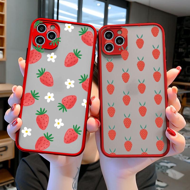 Summer Fruit Phone Case for iPhone 12 11 14 13 Pro Max X XR XS MAX 6s 7 8 Plus SE2 back Shell Strawberry Hard Shockproof Covers Pink Strawberry Cute Pattern Soft  Cute Camera Protector iPhone 11 Pro Max Case for Girls Women