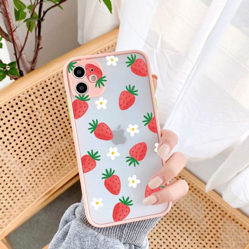 Summer Fruit Phone Case for iPhone 12 11 14 13 Pro Max X XR XS MAX 6s 7 8 Plus SE2 back Shell Strawberry Hard Shockproof Covers Pink Strawberry Cute Pattern Soft  Cute Camera Protector iPhone 11 Pro Max Case for Girls Women