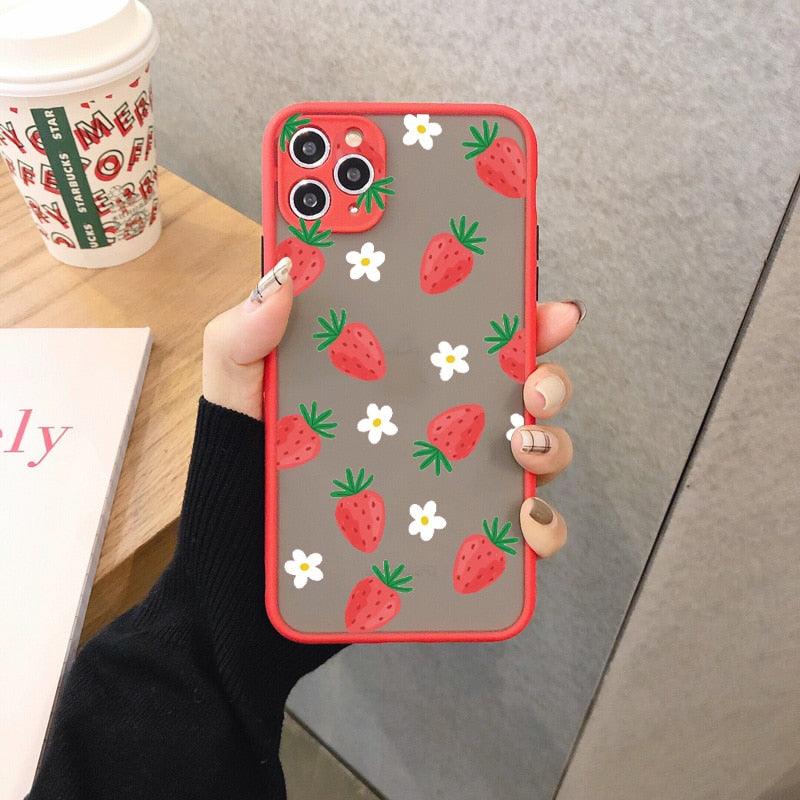 Summer Fruit Phone Case for iPhone 12 11 14 13 Pro Max X XR XS MAX 6s 7 8 Plus SE2 back Shell Strawberry Hard Shockproof Covers Pink Strawberry Cute Pattern Soft  Cute Camera Protector iPhone 11 Pro Max Case for Girls Women