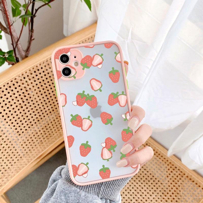 Summer Fruit Phone Case for iPhone 12 11 14 13 Pro Max X XR XS MAX 6s 7 8 Plus SE2 back Shell Strawberry Hard Shockproof Covers Pink Strawberry Cute Pattern Soft  Cute Camera Protector iPhone 11 Pro Max Case for Girls Women