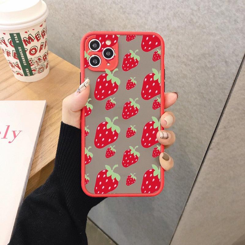 Summer Fruit Phone Case for iPhone 12 11 14 13 Pro Max X XR XS MAX 6s 7 8 Plus SE2 back Shell Strawberry Hard Shockproof Covers Pink Strawberry Cute Pattern Soft  Cute Camera Protector iPhone 11 Pro Max Case for Girls Women