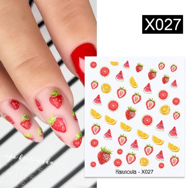 Summer Fruit Water Decals Kiwi Banana Strawberry Flower Alphabet Leaves Nail Art Stickers Wraps Slider Decorations 3D Fruit Nail Art Slices, Summer Fruit Slime Nail Supplies Nail Art Decorations Fruit Flakes Nail Accessories