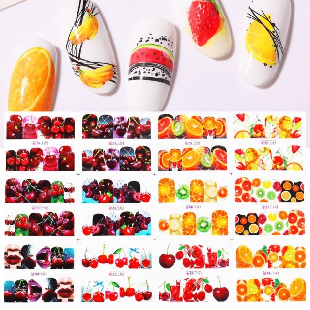 Summer Fruit Water Decals Kiwi Banana Strawberry Flower Alphabet Leaves Nail Art Stickers Wraps Slider Decorations 3D Fruit Nail Art Slices, Summer Fruit Slime Nail Supplies Nail Art Decorations Fruit Flakes Nail Accessories