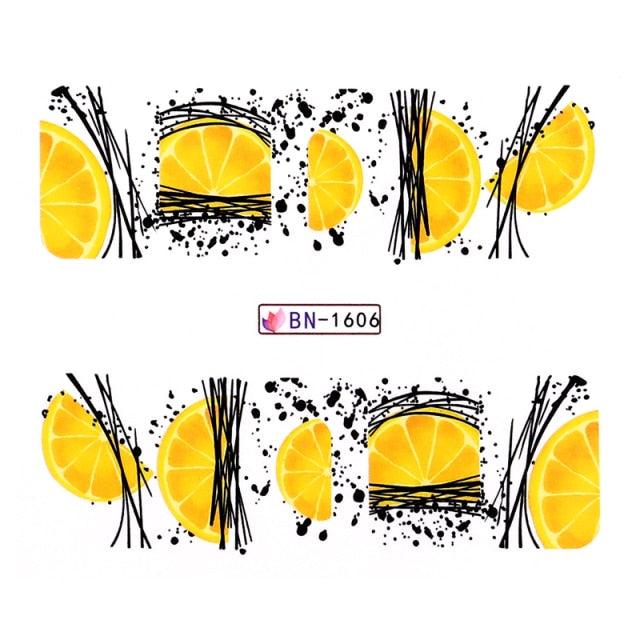 Summer Fruit Water Decals Kiwi Banana Strawberry Flower Alphabet Leaves Nail Art Stickers Wraps Slider Decorations 3D Fruit Nail Art Slices, Summer Fruit Slime Nail Supplies Nail Art Decorations Fruit Flakes Nail Accessories