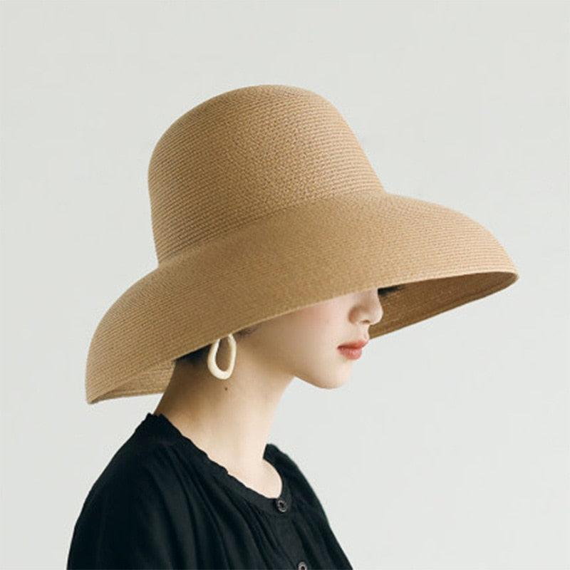 Summer Hat New Female Sun Hat Folding Beach Hat New Women's Ladies Wide Large Brim Floppy Folding Summer Beach Sun Hat Straw Cap Big Brim Elegant White Travel Sun Hat 55-58CM