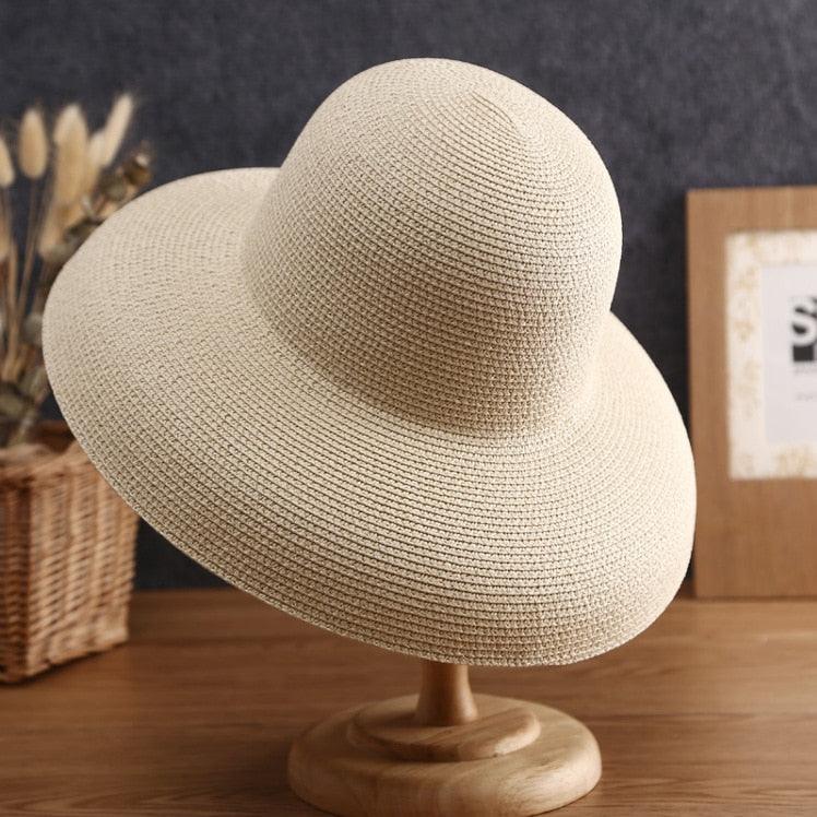 Summer Hat New Female Sun Hat Folding Beach Hat New Women's Ladies Wide Large Brim Floppy Folding Summer Beach Sun Hat Straw Cap Big Brim Elegant White Travel Sun Hat 55-58CM