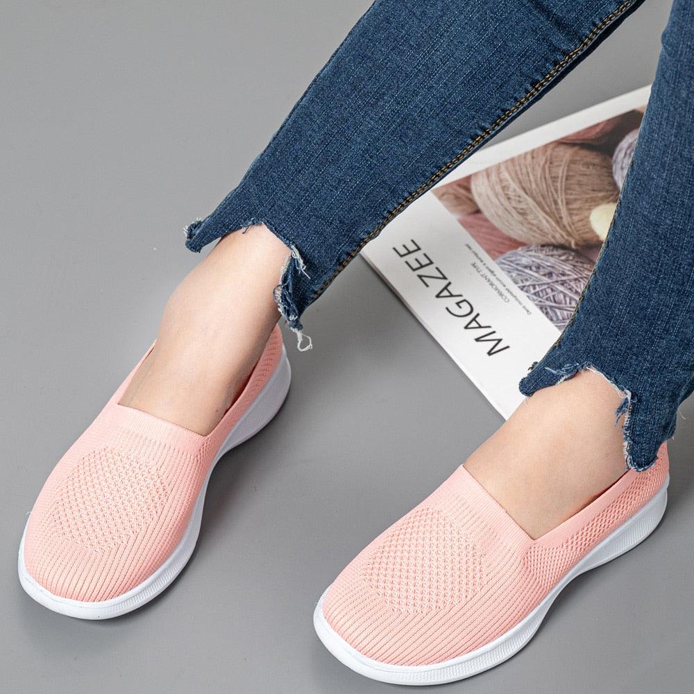 Summer Knitting Sock Women's Sneakers Slip On Shoes Lightweight Flat Women's Sports Breathable Mesh Platform Fashion Casual Slip On Easy Walking Espadrilles