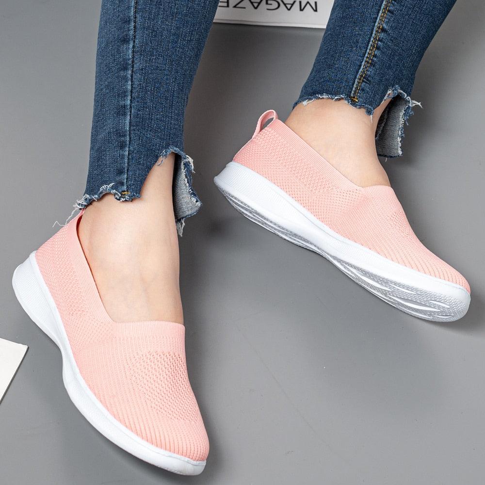 Summer Knitting Sock Women's Sneakers Slip On Shoes Lightweight Flat Women's Sports Breathable Mesh Platform Fashion Casual Slip On Easy Walking Espadrilles