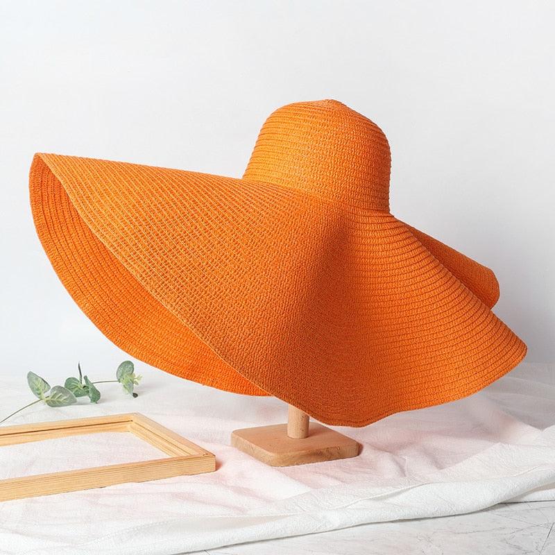 Summer Large Wide Brim Foldable Sun Hats For Women Foldable Sun Hat Wide Brim Summer Straw Floppy Beach Hat Oversized Sun Hat Modern Travel Straw Hat Fashionable Lady UV Protection Beach Hat 54-57cm