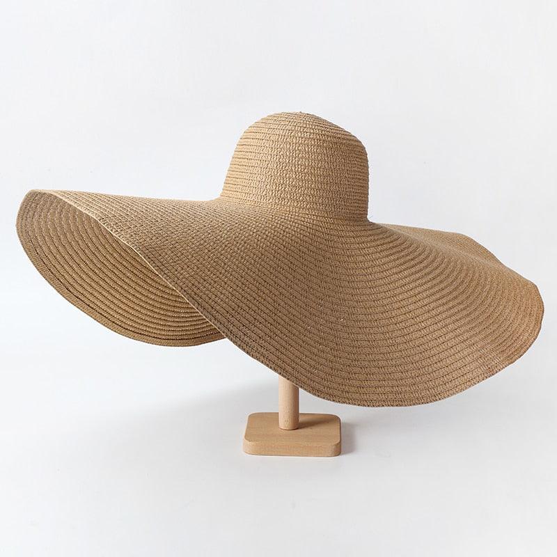 Summer Large Wide Brim Foldable Sun Hats For Women Foldable Sun Hat Wide Brim Summer Straw Floppy Beach Hat Oversized Sun Hat Modern Travel Straw Hat Fashionable Lady UV Protection Beach Hat 54-57cm